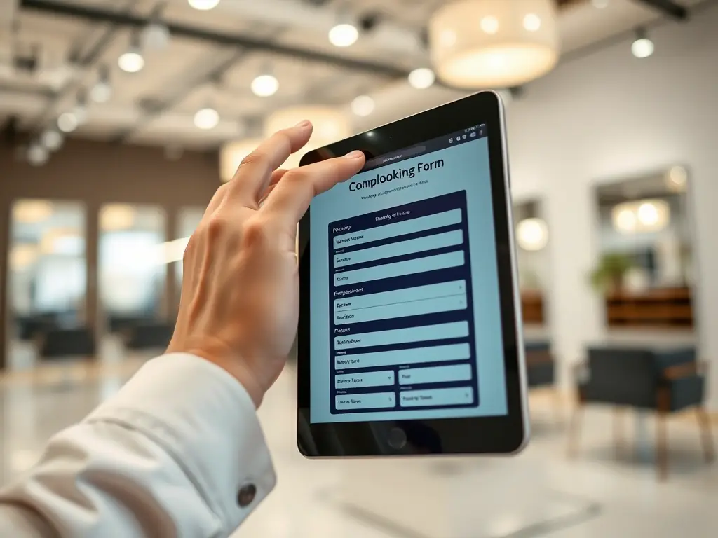 An image depicting a potential client abandoning an online booking form, representing the 'Conversion' leak. The image should highlight the frustration of a complicated booking process.