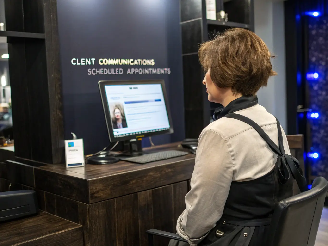 A visually striking image of a salon owner looking stressed and overwhelmed, symbolizing the 'Visibility' leak. The image should convey the feeling of being lost in a sea of marketing options.